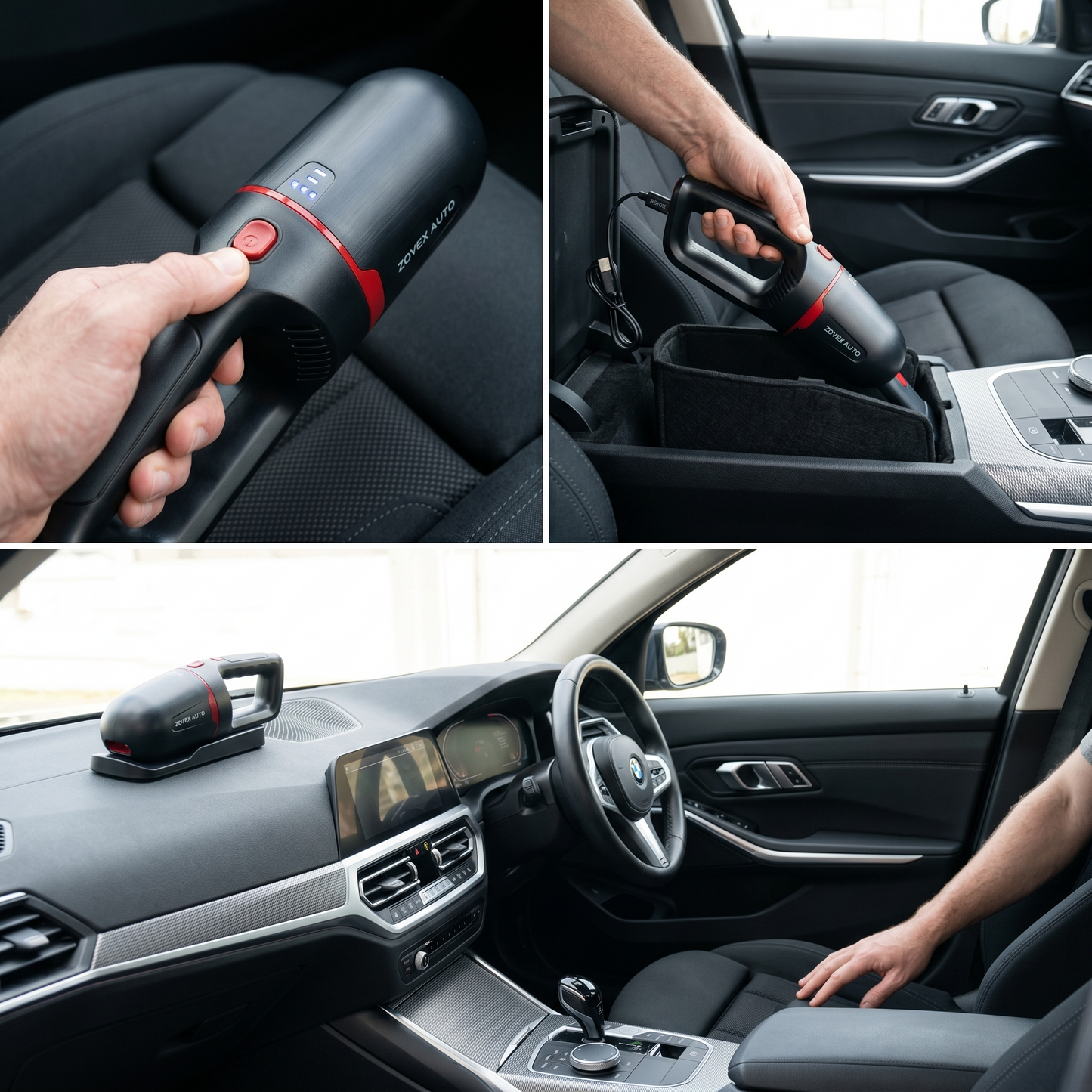 Cordless Car Vacuum — 15000PA Suction, USB Rechargeable, 3 Attachments | Zovex Auto