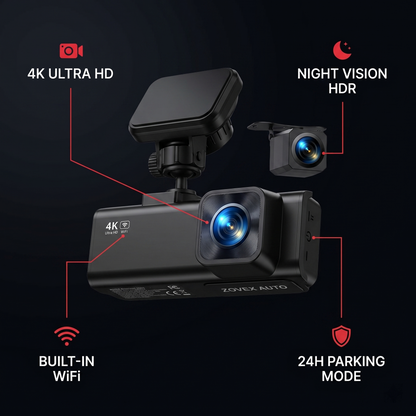 Dash Cam for Car 4K — Front & Rear Night Vision WiFi 24H Parking Mode | Zovex Auto
